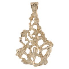 Antique Yellow Gold Free-Form Pendant, 14k Etched Ocean Coral-Inspired Design
