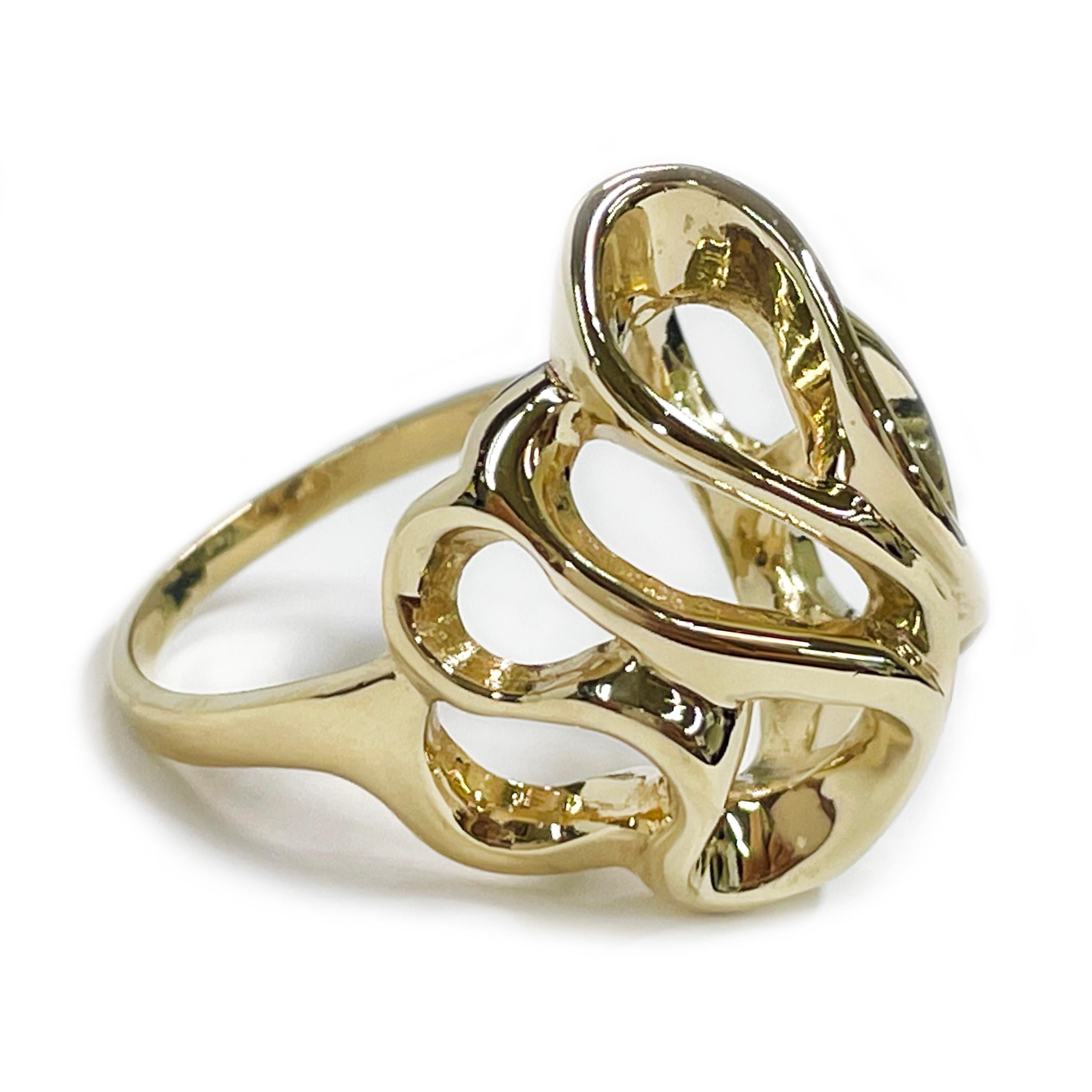 Retro Yellow Gold Free Form Ribbon Ring For Sale