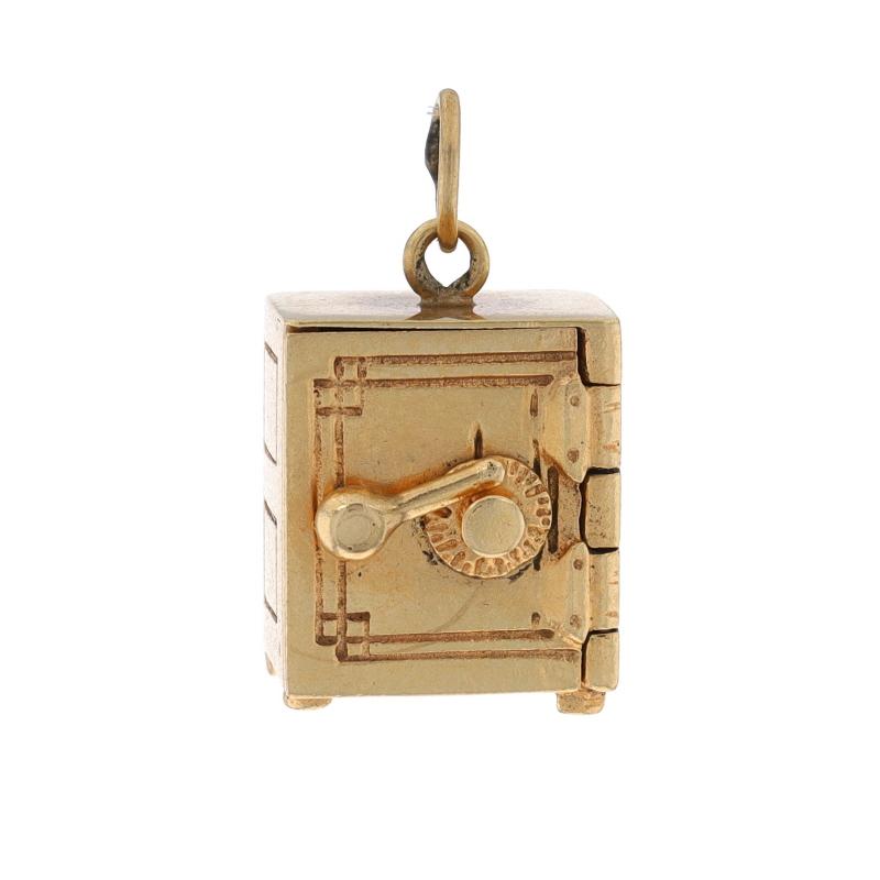 Metal Content: 14k Yellow Gold

Theme: Freestanding Floor Safe, Security
Features: Handle & dial move

Measurements

Tall (from stationary bail): 11/16