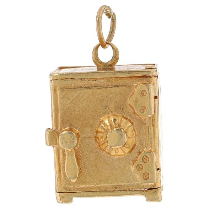 Yellow Gold Freestanding Floor Safe Charm - 14k Valuables Security Pendant Opens For Sale