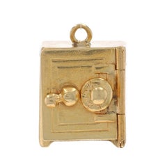 Yellow Gold Freestanding Floor Safe Mad Money Pendant - 14k Locks Opens