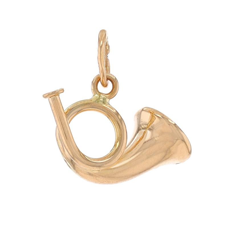 Metal Content: 18k Yellow Gold

Theme: French Horn, Musical Instrument

Measurements

Tall (from stationary bail): 13/32