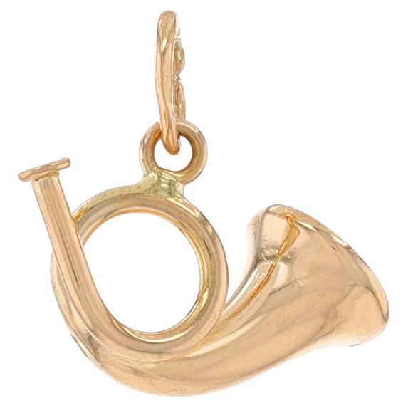 Yellow Gold French Horn Charm - 18k Musical Instrument Musician's Pendant For Sale