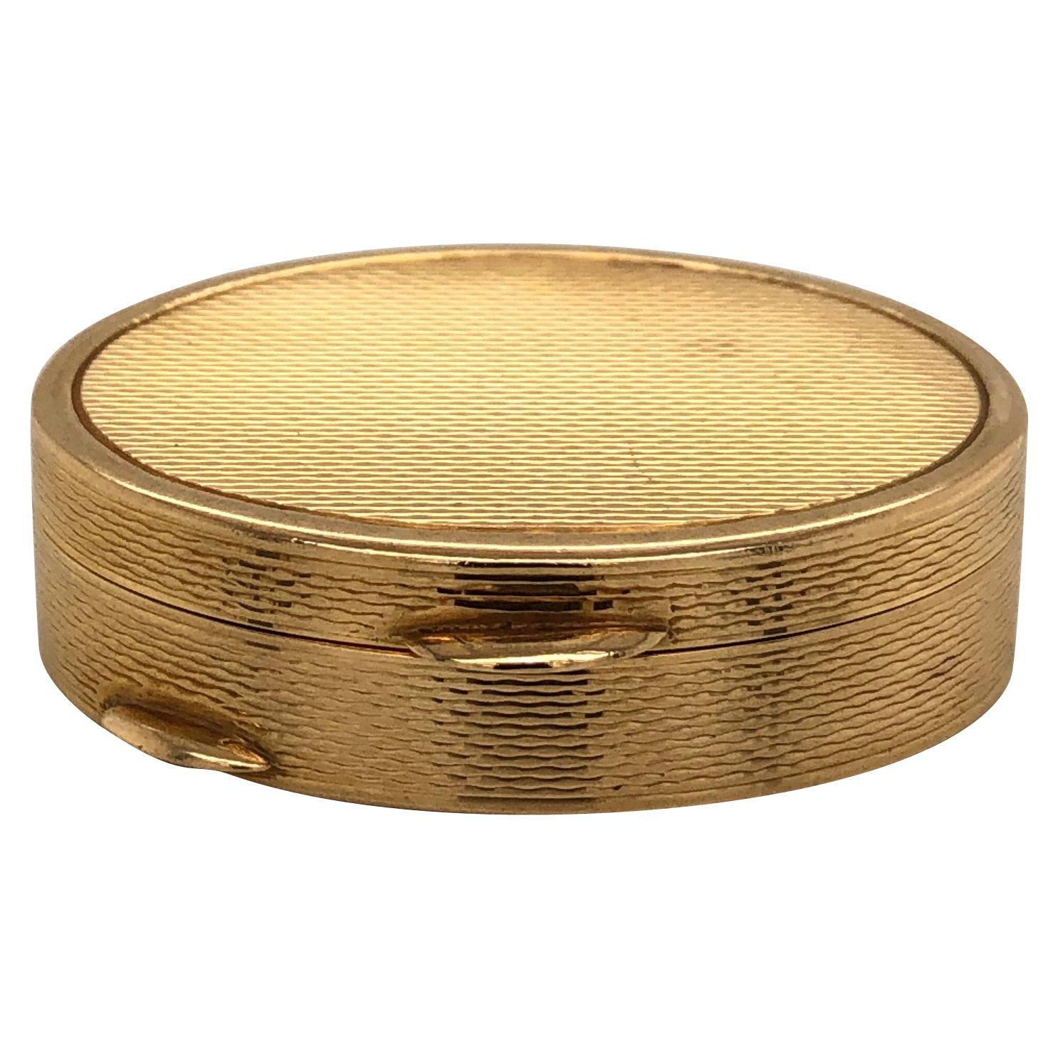 18 Karat Yellow Gold Oval Pill Box For Sale