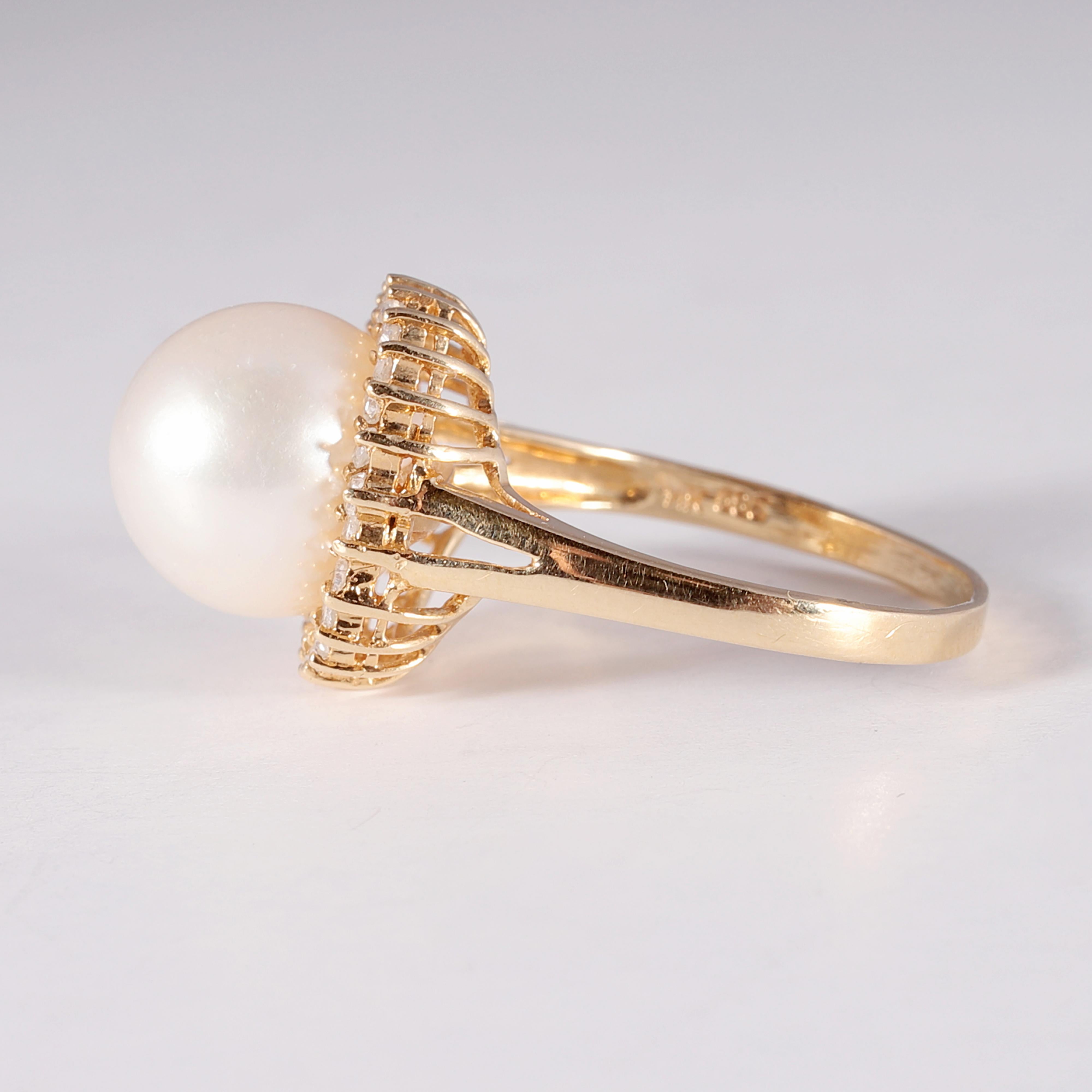 Yellow Gold Freshwater Cultured Pearl Diamond Ring For Sale 1