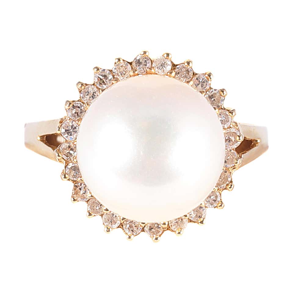 Art Nouveau Pearl Yellow Gold Ring For Sale at 1stDibs