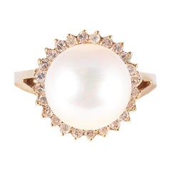 Yellow Gold Freshwater Cultured Pearl Diamond Ring