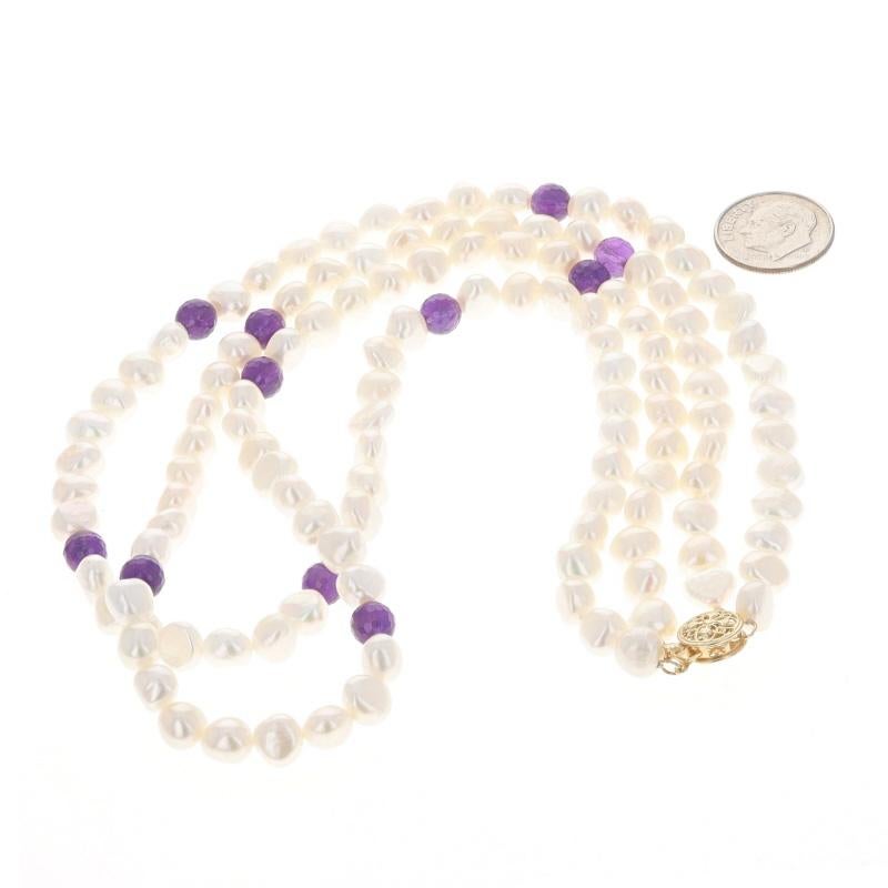 Yellow Gold Freshwater Pearl & Amethyst Double Strand Necklace 16 3/4