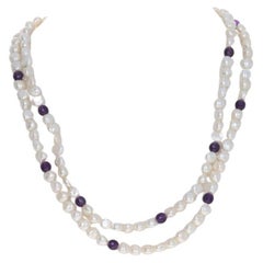 Yellow Gold Freshwater Pearl & Amethyst Double Strand Necklace 16 3/4" - 14k