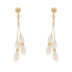 Yellow Gold Freshwater Pearl Dangle Earrings - 14k Pierced