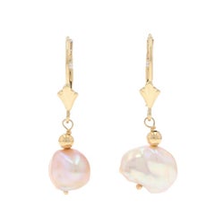 Yellow Gold Freshwater Pearl Dangle Earrings 14k Pierced