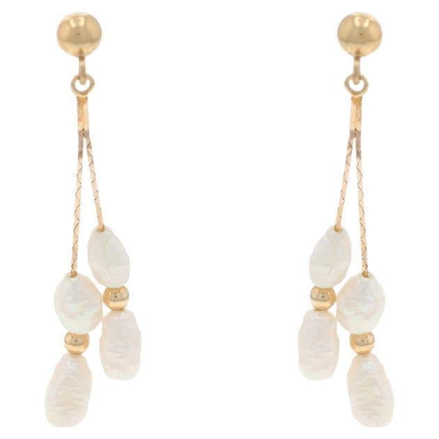 Yellow Gold Freshwater Pearl Dangle Earrings - 14k Pierced