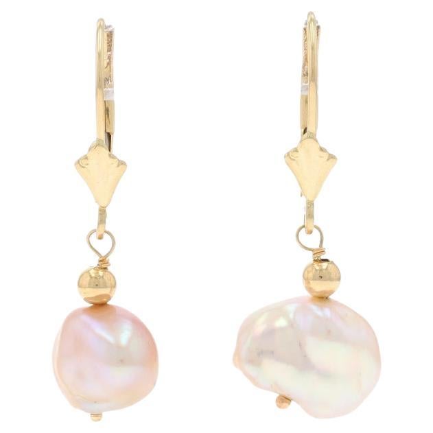 Boucles d'oreilles pendantes en or jaune avec perles d'eau douce 14k percées