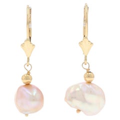 Boucles d'oreilles pendantes en or jaune avec perles d'eau douce 14k percées