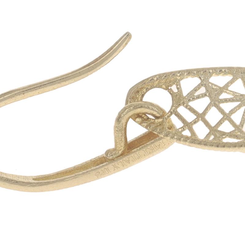 Women's Yellow Gold Freshwater Pearl Filigree Dangle Earrings 14k Tapered Spiral Pierced For Sale