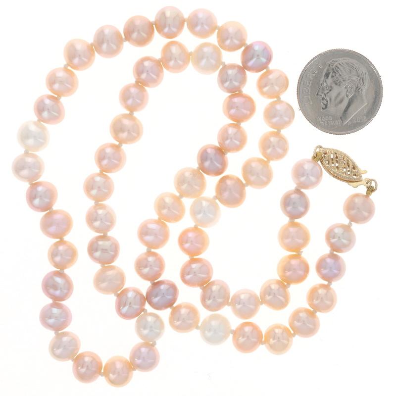 Yellow Gold Freshwater Pearl Knotted Strand Necklace 17 1/2
