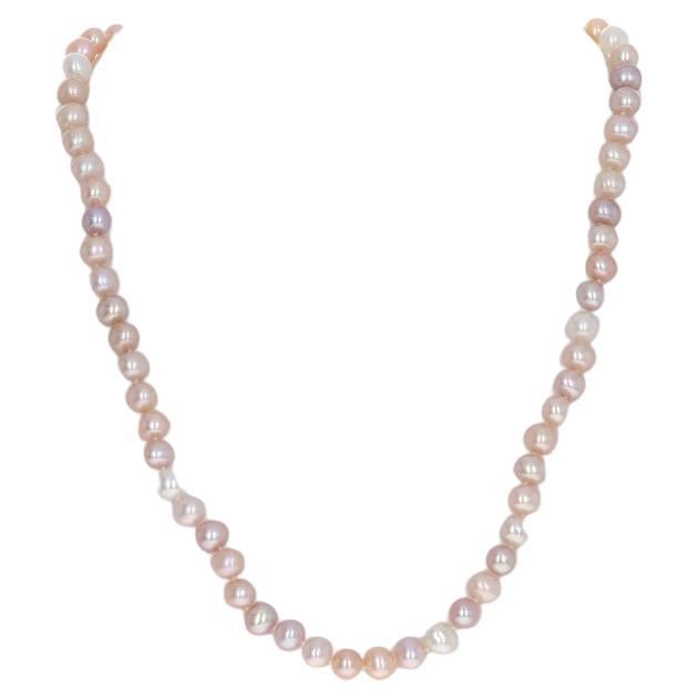 Yellow Gold Freshwater Pearl Knotted Strand Necklace 17 1/2" - 14k For Sale