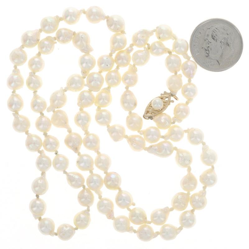Yellow Gold Freshwater Pearl Knotted Strand Necklace 24 3/4