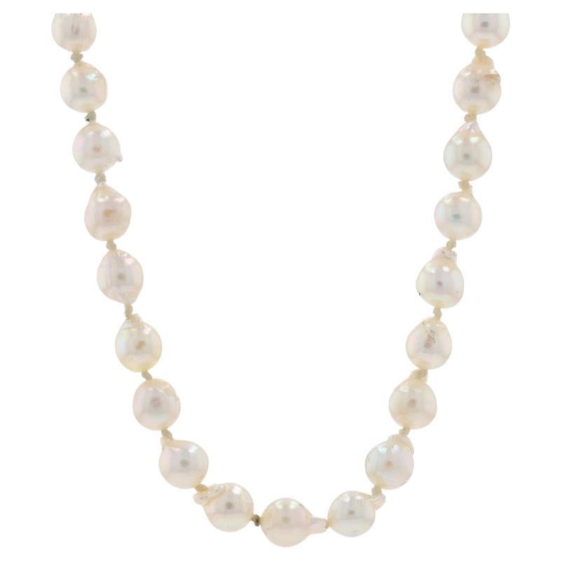 Yellow Gold Freshwater Pearl Knotted Strand Necklace 24 3/4" - 14k For Sale