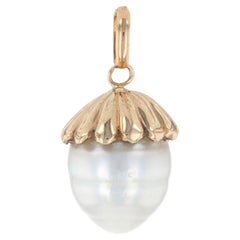 Yellow Gold Freshwater Pearl Pendant, 14k Acorn Solitaire