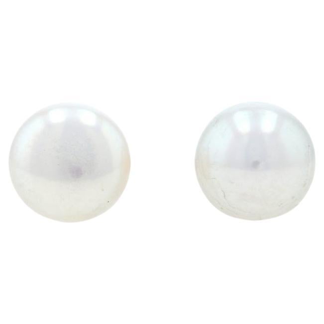 Boucles d'oreilles or jaune perles d'eau douce - 14k percées 8mm en vente