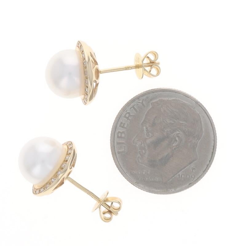 Donna Orecchini a perno in oro giallo con perle d'acqua dolce e diamanti 14k.10ctw in vendita