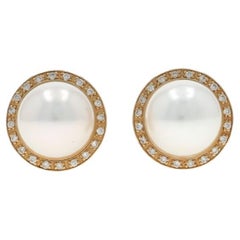 Boucles d'oreilles or jaune perles d'eau douce diamant halo 14k .10ctw Pierced