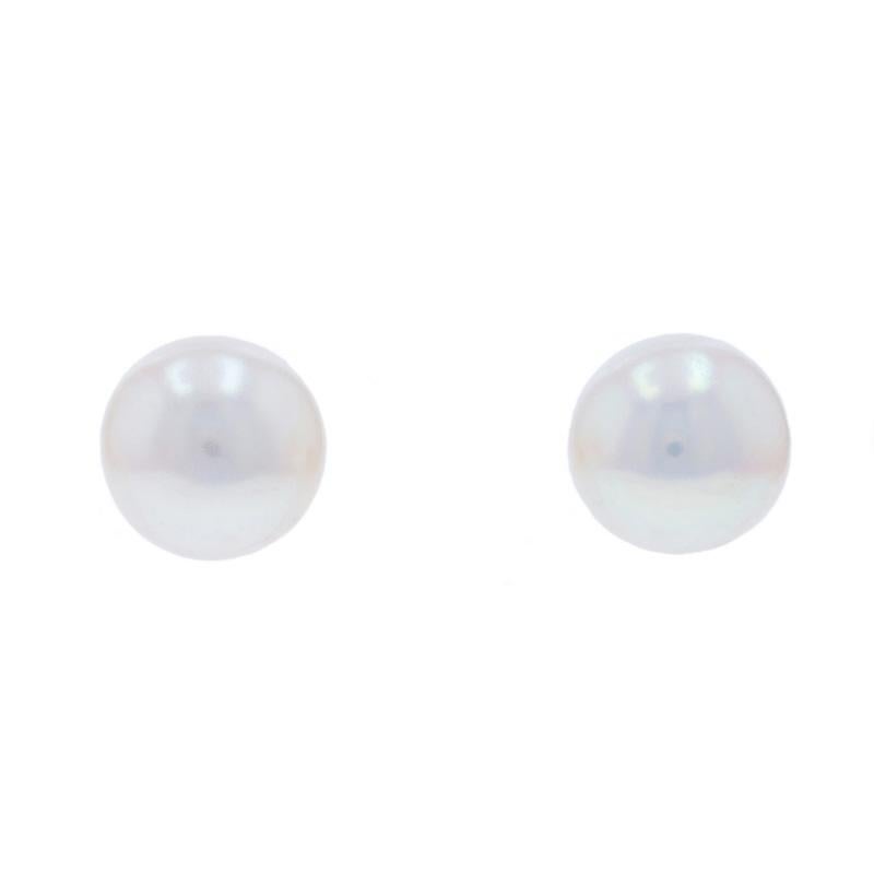 Metal Content: 14k Yellow Gold

Stone Information

Freshwater Pearls
Diameter: 7mm - 7.5mm

Style: Stud
Fastening Type: Butterfly Closures
Theme: Solitaire, Round

Measurements

Tall: 5/16