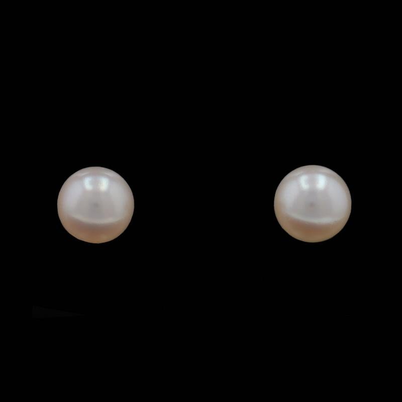 Round Cut Yellow Gold Freshwater Pearls Solitaire Stud Earrings 14k Round Pierced For Sale