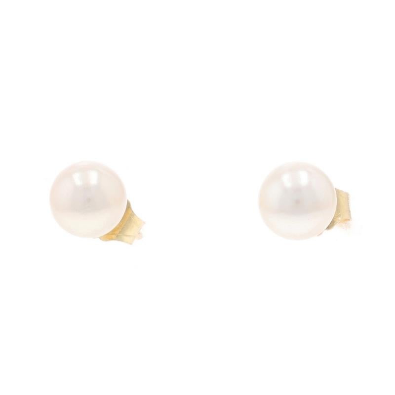 Yellow Gold Freshwater Pearls Solitaire Stud Earrings 14k Round Pierced In New Condition For Sale In Greensboro, NC