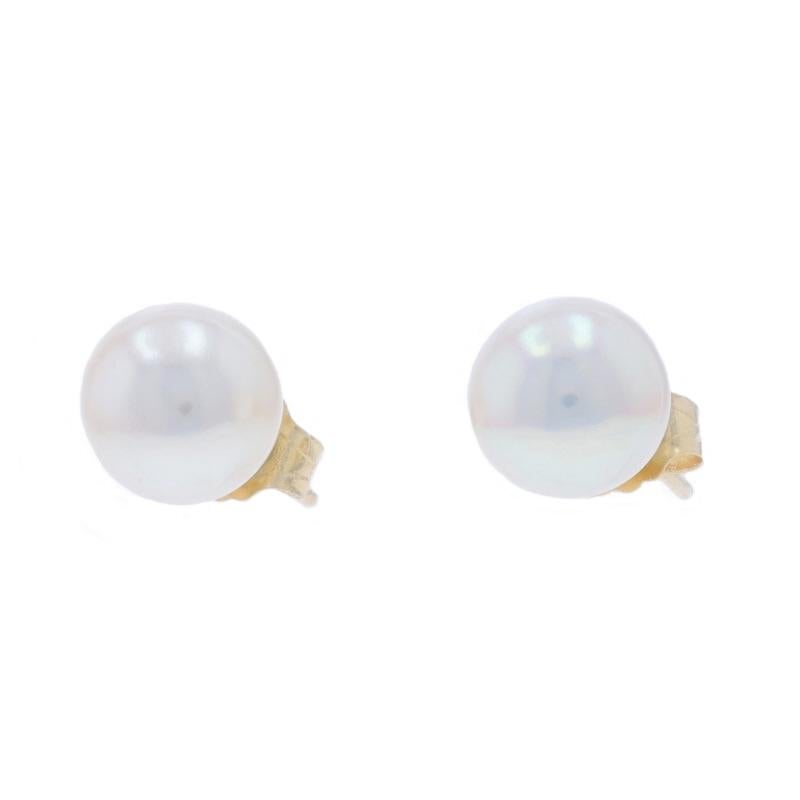 Yellow Gold Freshwater Pearls Solitaire Stud Earrings 14k Round Pierced In New Condition For Sale In Greensboro, NC