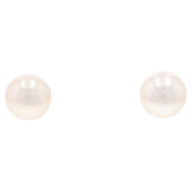 Yellow Gold Freshwater Pearls Solitaire Stud Earrings 14k Round Pierced For Sale