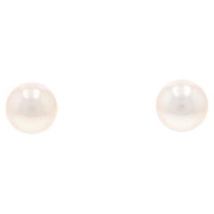Yellow Gold Freshwater Pearls Solitaire Stud Earrings 14k Round Pierced