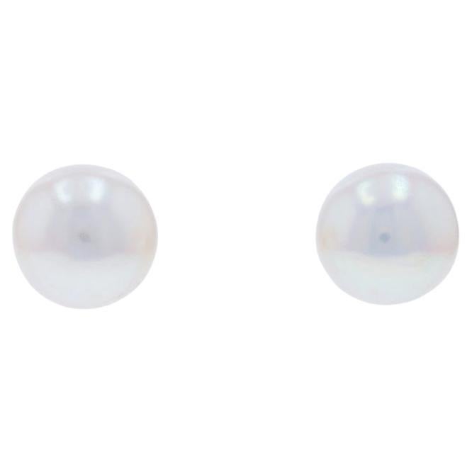Yellow Gold Freshwater Pearls Solitaire Stud Earrings 14k Round Pierced