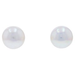 Yellow Gold Freshwater Pearls Solitaire Stud Earrings 14k Round Pierced