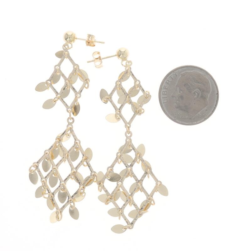 Boucles d'oreilles chandelier en or jaune 14k avec franges, percées et pendantes Pour femmes en vente