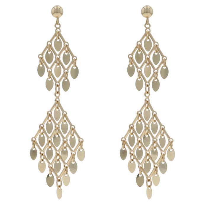Boucles d'oreilles chandelier en or jaune 14k avec franges, percées et pendantes en vente