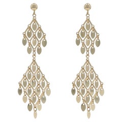 Boucles d'oreilles chandelier en or jaune 14k avec franges, percées et pendantes