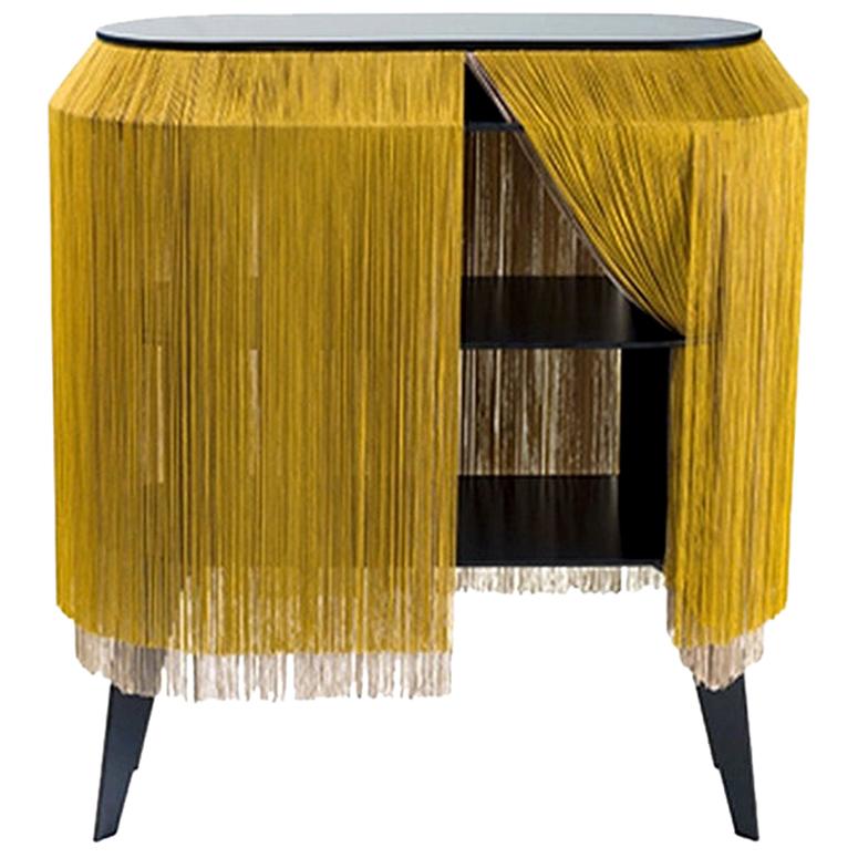 Yellow Gold Fringe Side Table Nightstand Made in France For Sale