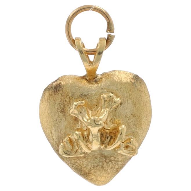 Colgante Corazón de Rana de Oro Amarillo - 14k Amor Príncipe Azul