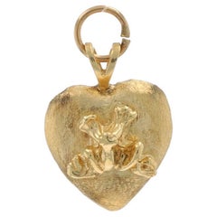 Colgante Corazón de Rana de Oro Amarillo - 14k Amor Príncipe Azul