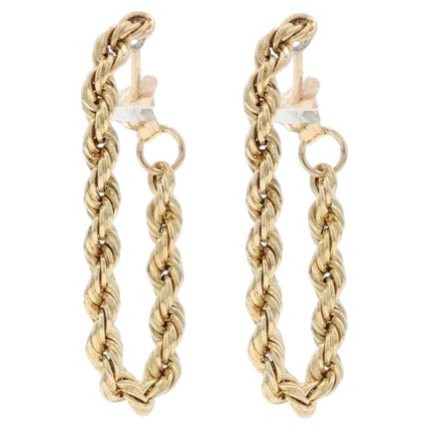 Pendientes de oro amarillo con cadena de cuerda en la parte delantera - 14k inspirados en los aros náuticos perforados