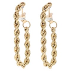 Boucles d'oreilles en or jaune avec chaîne de cordes sur le devant et l'arrière - 14k Nautical Hoop-Inspired Pierced