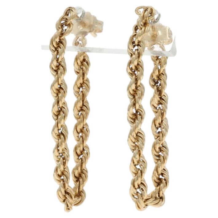 Pendientes de oro amarillo con cadena de cuerda - 14k perforados
