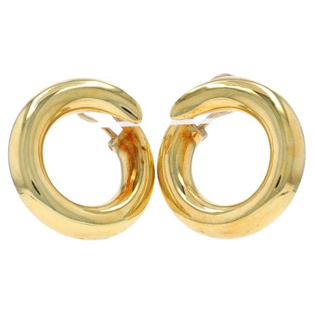 Yellow Gold Front Hoop Circle Earrings - 18k Pierced For Sale