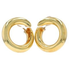 Yellow Gold Front Hoop Circle Earrings - 18k Pierced
