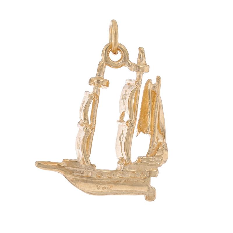 Women's or Men's Yellow Gold Galleon Sailing Ship Charm - 14k Ocean Voyage Nautical Pendant For Sale