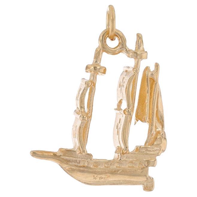 Yellow Gold Galleon Sailing Ship Charm - 14k Ocean Voyage Nautical Pendant For Sale