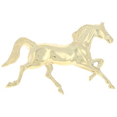Yellow Gold Galloping Horse Brooch, 18 Karat Equestrian Pin