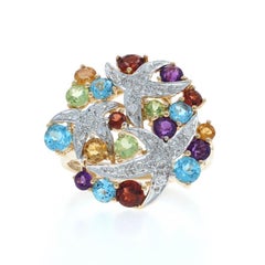 Yellow Gold Garnet Amethyst Peridot Starburst Cluster Ring 14k Round 2.28ctw